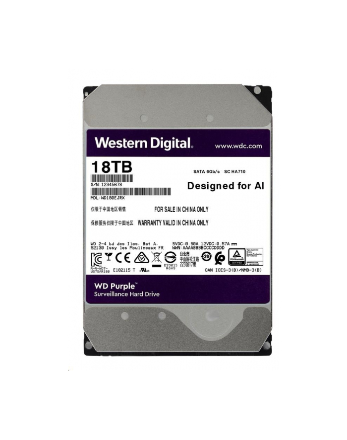 western digital WD Purple 18TB SATA 6Gb/s CE HDD 3.5inch internal 7200Rpm 512MB Cache 24x7 Bulk główny