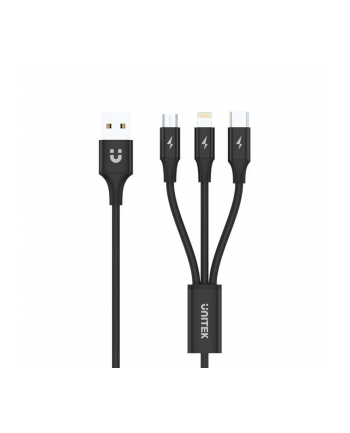 UNITEK Cable USB 3in1 Black microUSB USB-C Ligthining C14049BK