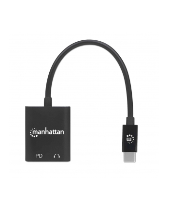 MANHATTAN USB-C to Headphone Jack Adapter USB-C Male to 3.5 mm Audio and USB-C Power Delivery Females Black