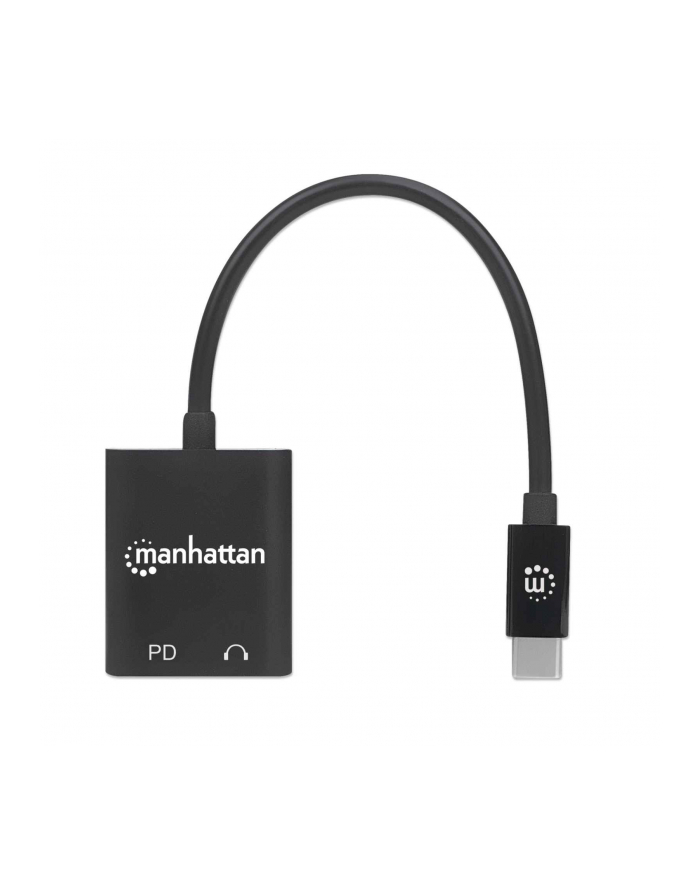MANHATTAN USB-C to Headphone Jack Adapter USB-C Male to 3.5 mm Audio and USB-C Power Delivery Females Black główny
