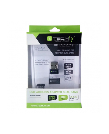 TECHLY Dwupasmowa Mini Bezprzewodowa Karta Sieciowa USB AC600