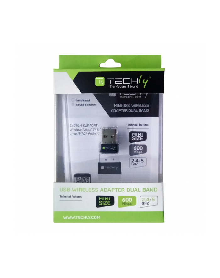 TECHLY Dwupasmowa Mini Bezprzewodowa Karta Sieciowa USB AC600 główny