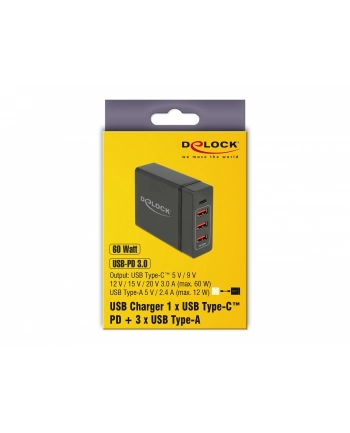 DeLOCK USB charger 1 x USB Type-C PD + 3 x USB Type-A 60 W (black)