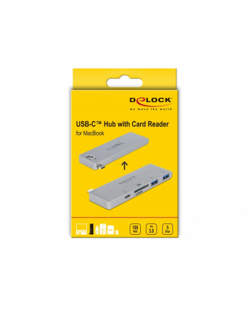 DeLOCK 3 port hub and 2 slot card readers, card readers (silver, USB-C 3.2 Gen 1)