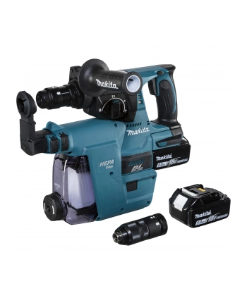 Makita cordless combi hammer DHR243RTJW, 18Volt, rotary hammer (blue / black, MAKPAC size 4, 2x Li-Ion batteries 5.0 Ah, dust extraction DX07)