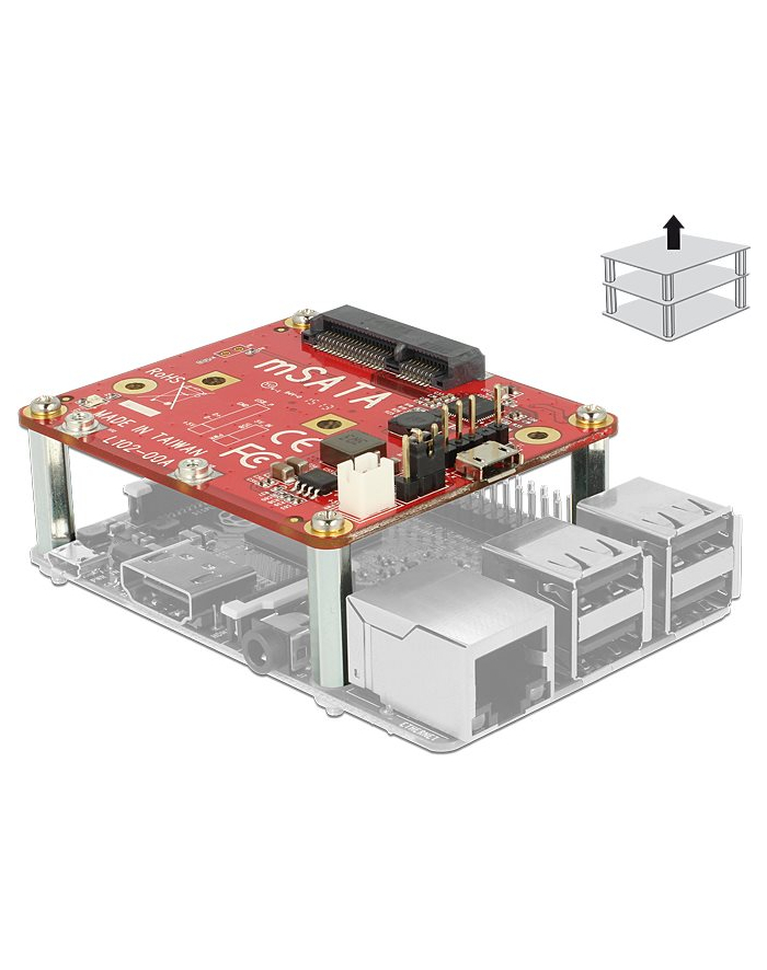 DeLOCK converter USB Micro-B + 5Pin USB> mSATA, adapter (red) główny