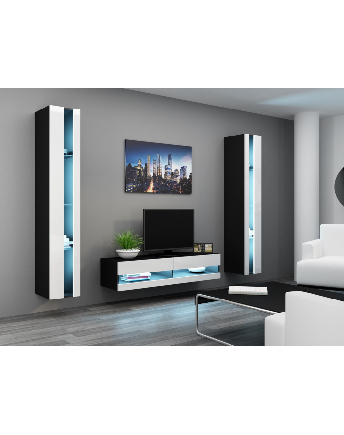 cama meble Szafka RTV VIGO NEW '140' 30/140/40 czarny/biały pł główny