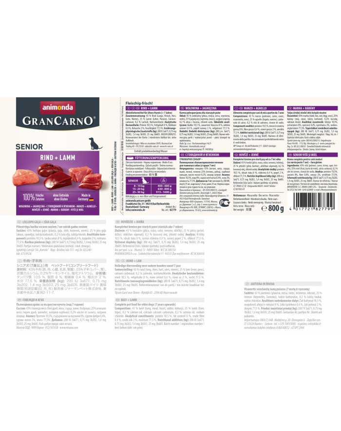 ANIMONDA GranCarno Senior smak: wołowina i jagnięcina - puszka 800g główny
