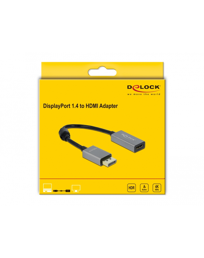 Kabel adapter Delock DisplayPort 1.4 - HDMI M/F 0,2m szary 4K 60Hz główny