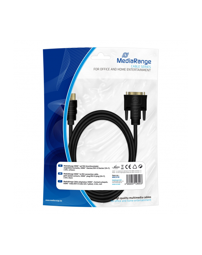 Kabel HDMI MediaRange MRCS118 HDMI/DVI-D, 2m, czarny główny