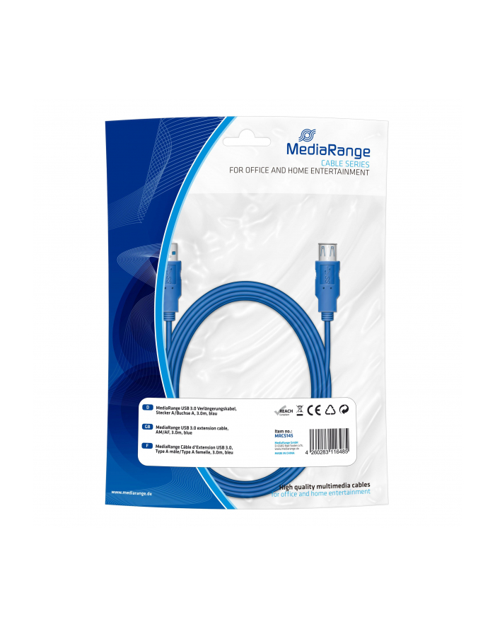 Kabel USB 3.0 MediaRange MRCS145 AM/BM, 1,8m, niebieski główny