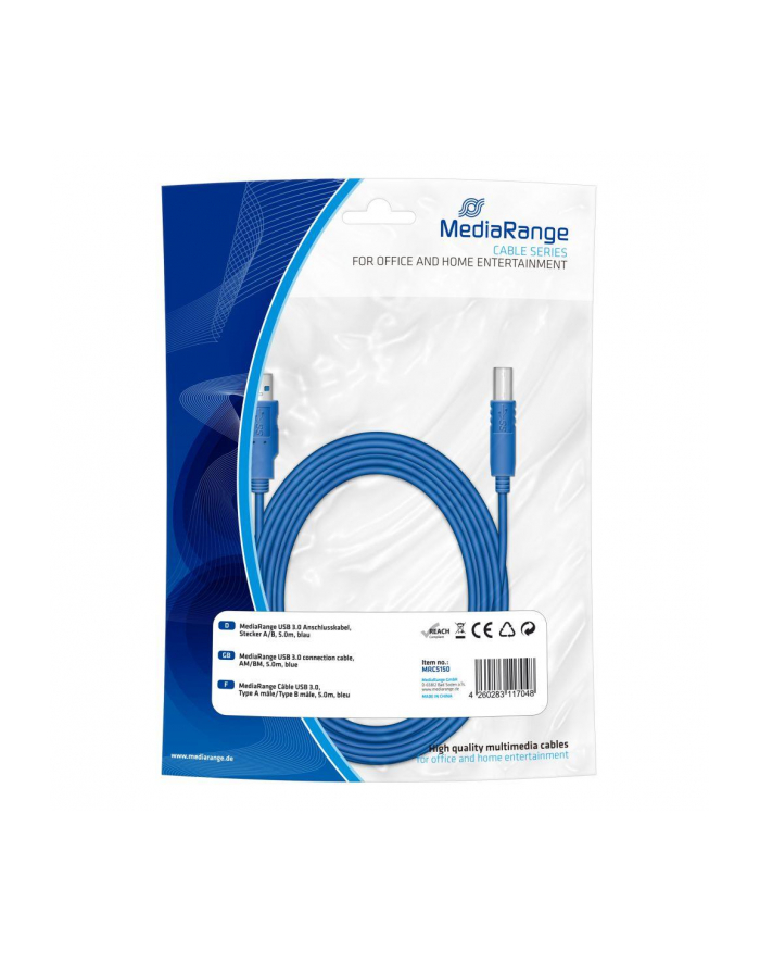 Kabel USB 3.0 MediaRange MRCS150 AM/BM, 5m, niebieski główny