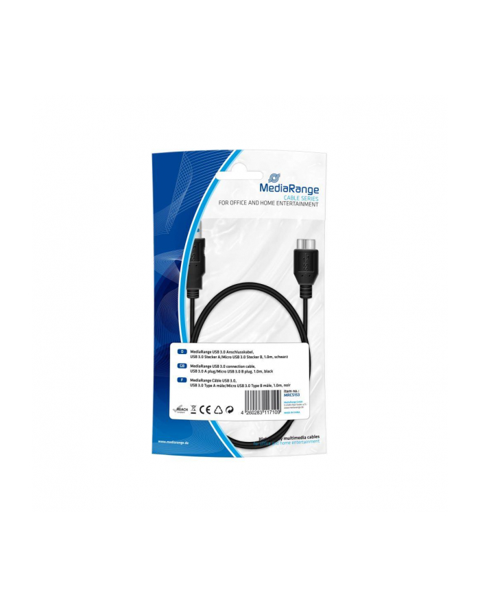 Kabel USB 3.0 MediaRange MRCS153 USB 3.0/MicroUSB 3.0 B, 1m, czarny główny