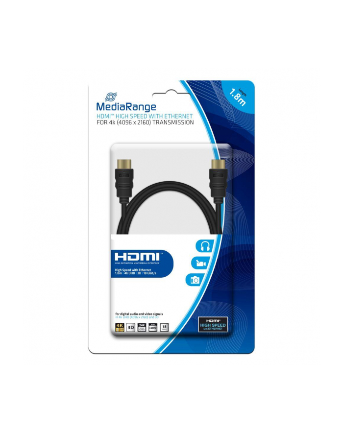 Kabel HDMI MediaRange MRCS156 HDMI/HDMI with Ethernet, 1.8m, czarny główny