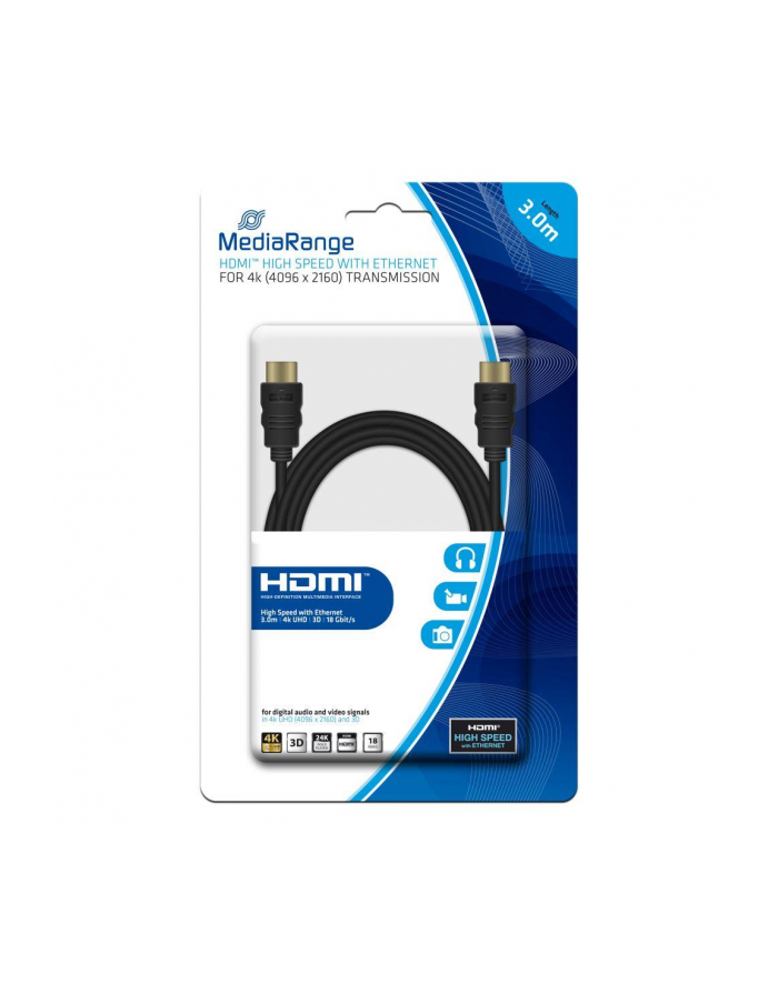 Kabel HDMI MediaRange MRCS157 HDMI/HDMI with Ethernet, 3.0m, czarny główny