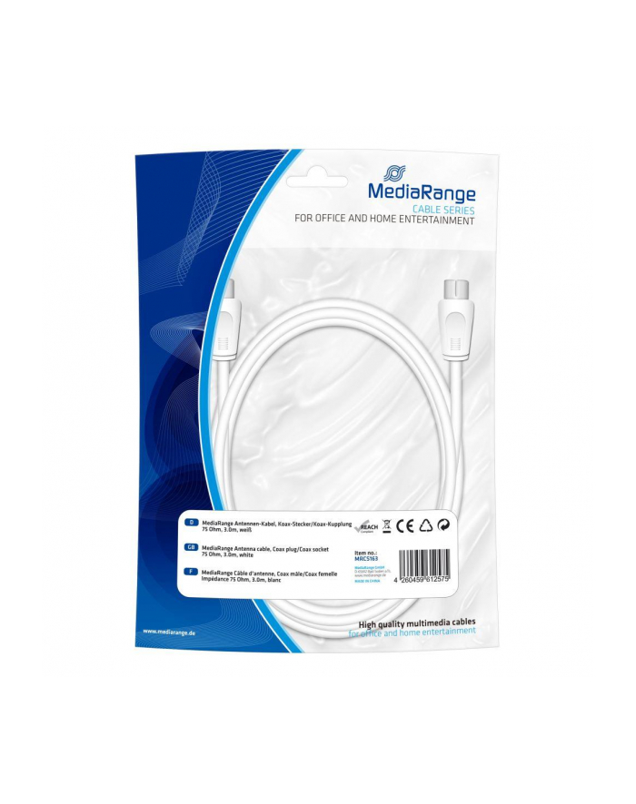 Kabel antenowy MediaRange MRCS163 Coax plug/Coax socket, 3.0m, biały główny