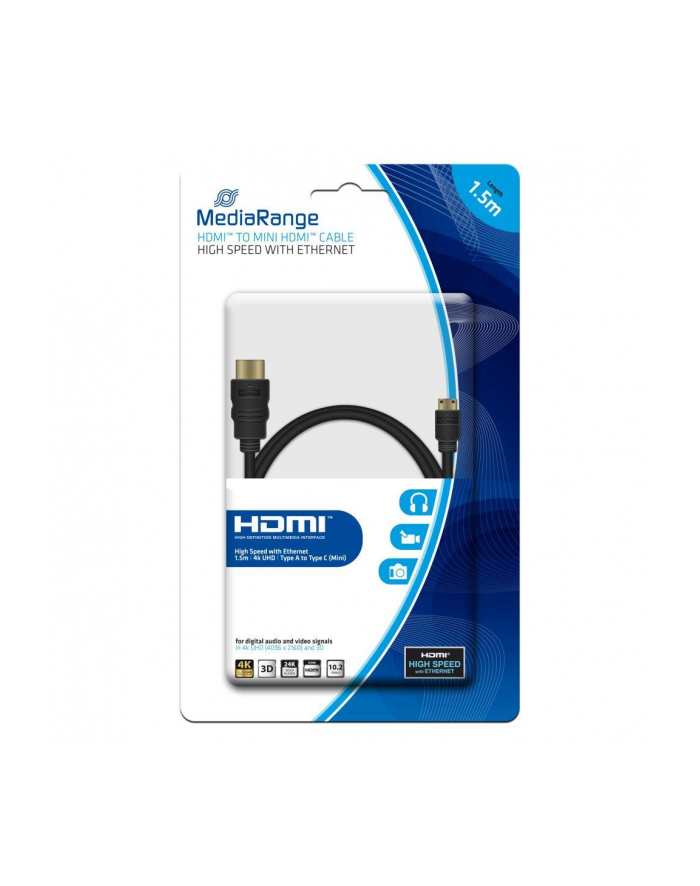 Kabel HDMI MediaRange MRCS165 HDMI/MiniHDMI with Ethernet, 1.5m, czarny główny