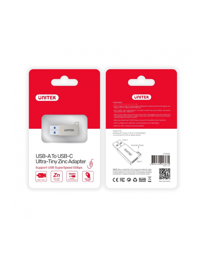 Adapter UNITEK A1034NI USB-A - USB-C 3.1 Gen1 główny