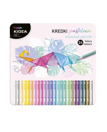 derform Kredki 24 kolory pastelowe trójkątne w metalowym pudełku Kidea