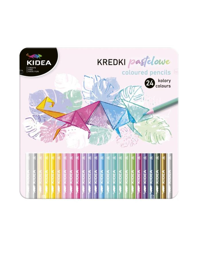 derform Kredki 24 kolory pastelowe trójkątne w metalowym pudełku Kidea główny
