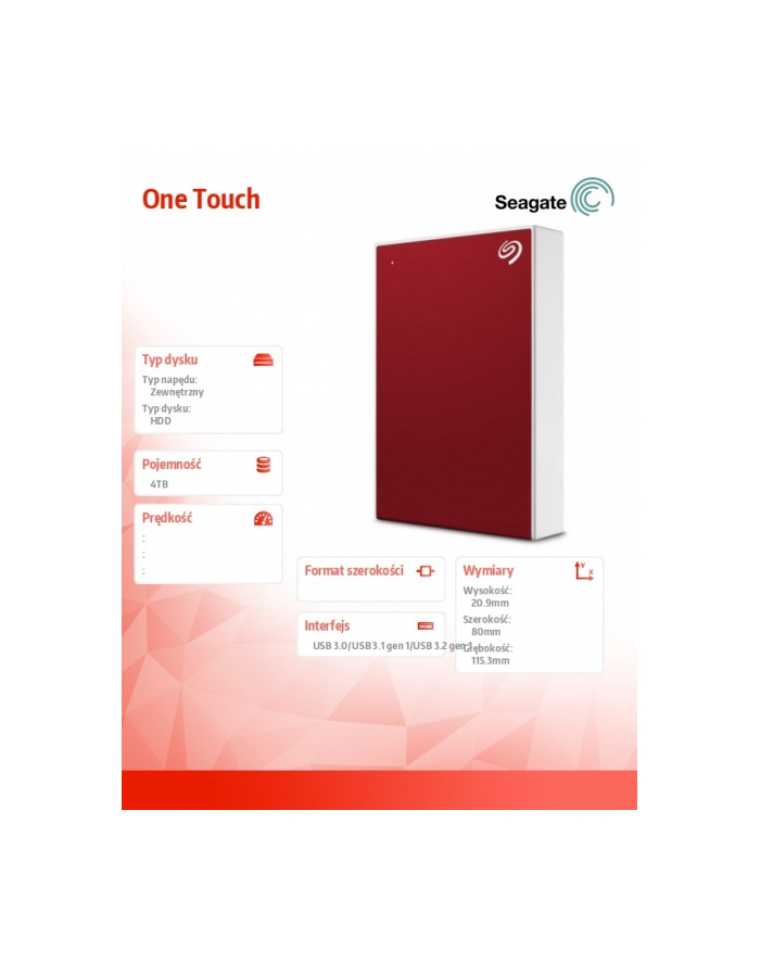 seagate Dysk One Touch 4TB 2,5 STKC4000403 Red główny