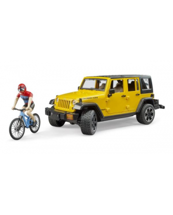 bruder Jeep Wrangler Unlimited Rubicon z rowerem górskim i figurką kolarza