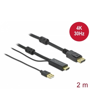 DELOCK HDMI M DisplayPort M 4K cable 2m powered by USB A M black