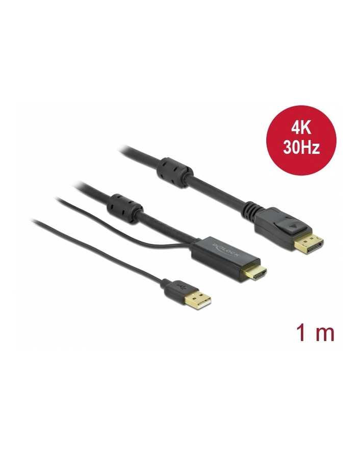DELOCK HDMI M DisplayPort M 4K cable 1m powered by USB A M black główny