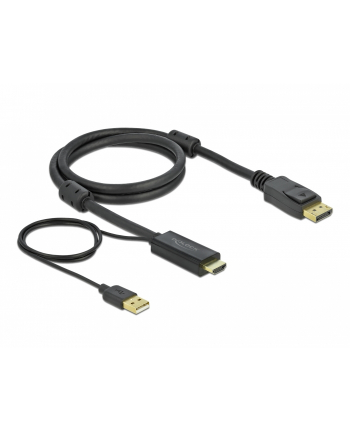 DELOCK HDMI M DisplayPort M 4K cable 1m powered by USB A M black