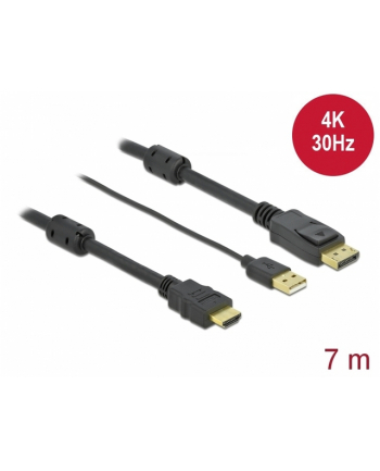 DELOCK HDMI M DisplayPort M 4K cable 7m powered by USB A M black