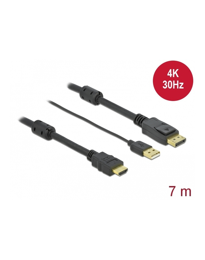 DELOCK HDMI M DisplayPort M 4K cable 7m powered by USB A M black główny