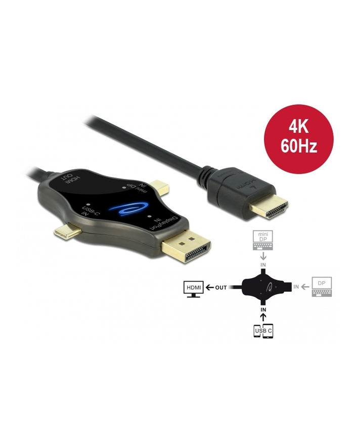 DELOCK 3 in 1 monitor Cable with USB-C/DisplayPort/mini DisplayPort in to HDMI out with 4K 60Hz główny