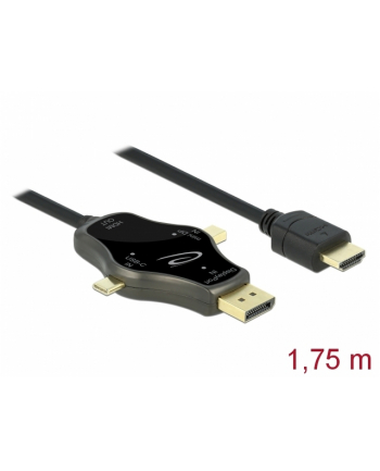 DELOCK 3 in 1 monitor Cable with USB-C/DisplayPort/mini DisplayPort in to HDMI out with 4K 60Hz