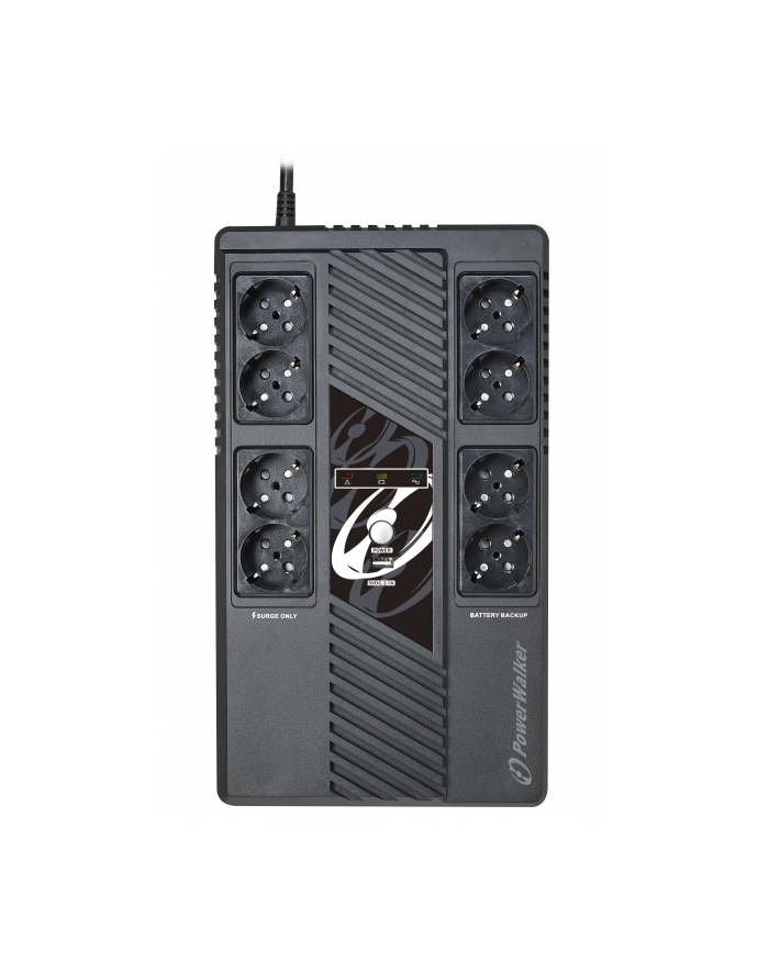 POWER WALKER UPS Line-Interactive 1000VA MS 8x schuko RJ45 in/out USB HID USB charger główny