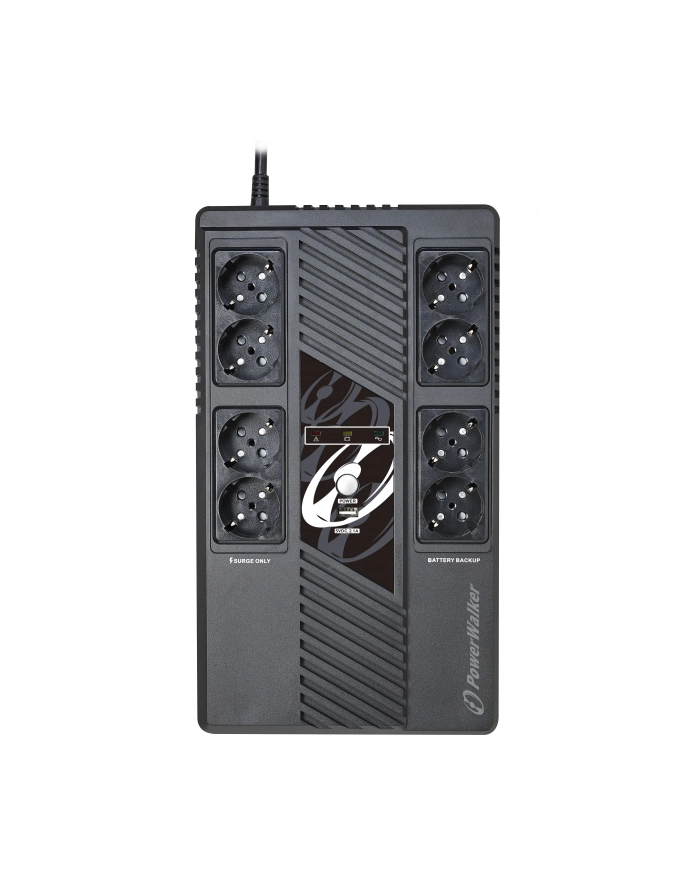 POWER WALKER UPS Line-Interactive 600VA MS 8x schuko RJ45 in/out USB HID USB charger główny