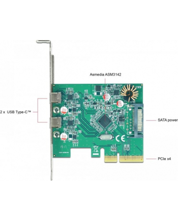 DeLOCK PCIe x4> 2xext SuperS. USB 10Gbps (USB 3.1 Gen 2) USB Type-C feMałe