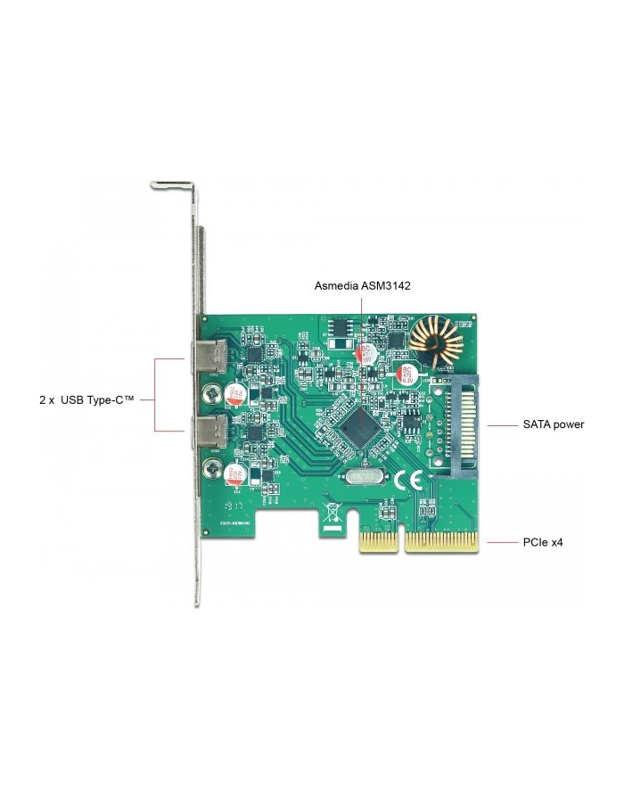 DeLOCK PCIe x4> 2xext SuperS. USB 10Gbps (USB 3.1 Gen 2) USB Type-C feMałe główny