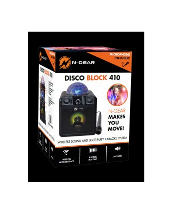 N-Gear Portable Bluetooth and Disco Karaoke Speaker The Disco Block 410 50 W, Portable, Wireless connection, Black, Bluetooth