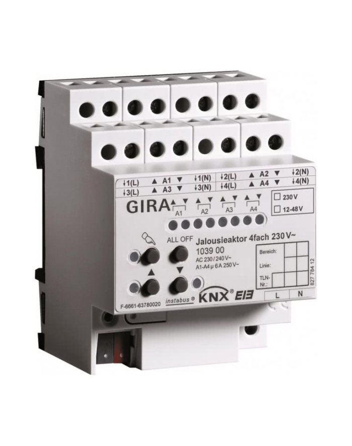 Gira Wyrobnik Żaluzjowy 4-Kanałowy 230 V Ac Knx/Eib Mod. ( 103900 ) główny