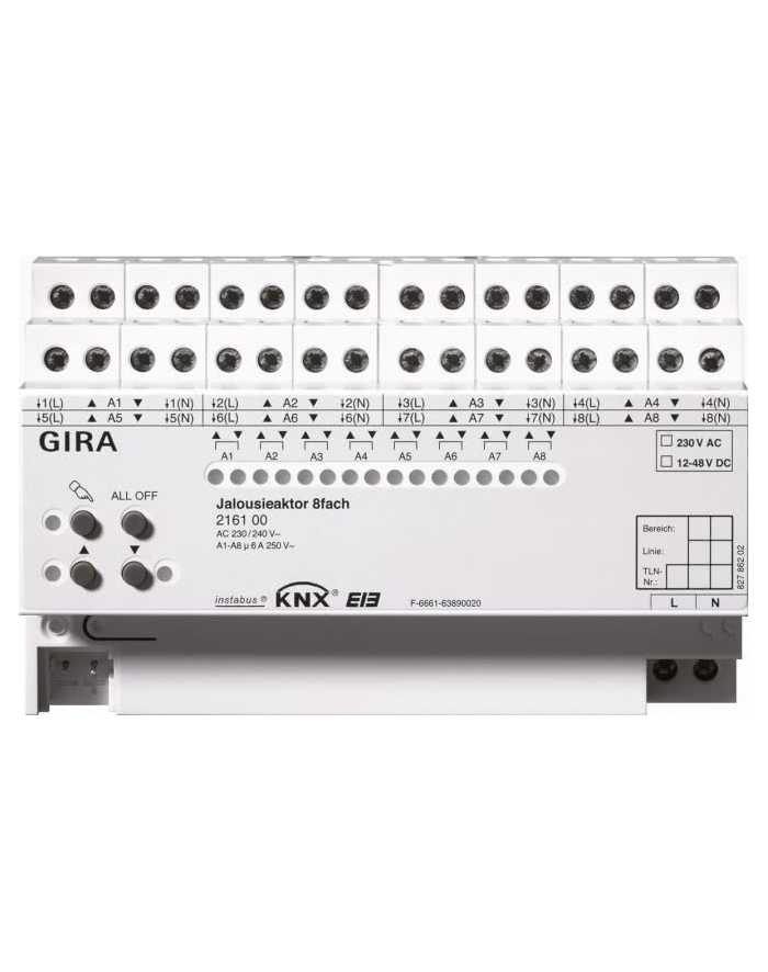 Gira Wyrobnik żaluzjowy 8-kanałowy 230 V AC KNX/EIB mod. (216100) główny