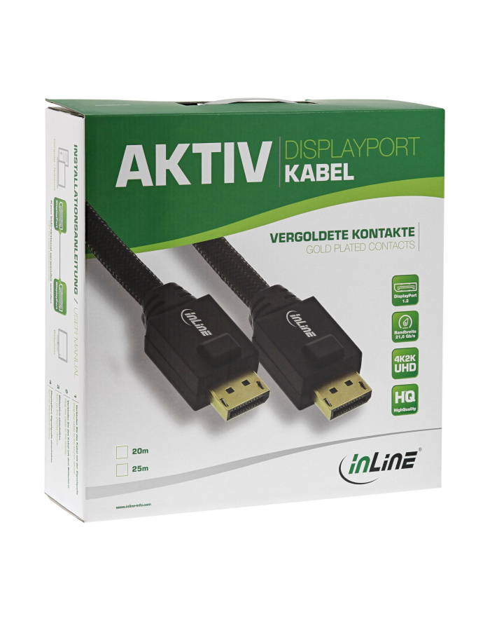InLine DisplayPort Kabel aktywny czarny pozłacane kontakty 25m - obsługuje rozdzielczości do 4K (17125A) główny
