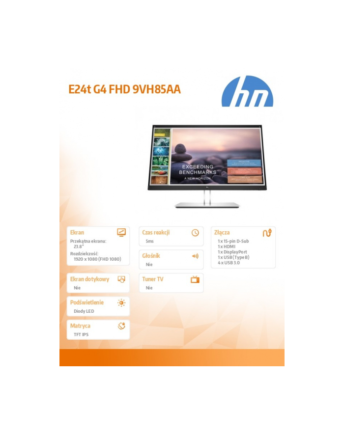 hp inc. Monitor E24t G4 FHD Touch 9VH85AA główny