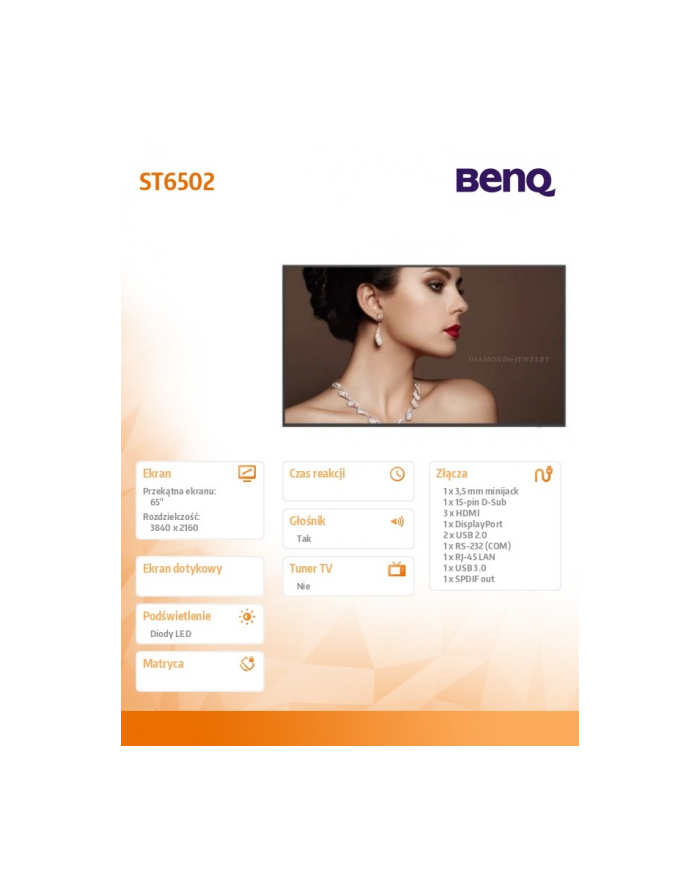 benq Monitor wielkoformatowy 65cali ST6502  LED 4K 1200:1/3840x2160/HDMI główny
