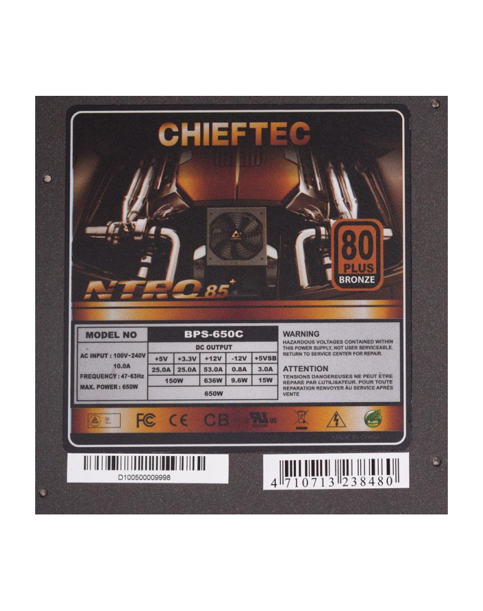 Zasilacz, Chieftec BPS-650C, 650W 80+ bronze główny