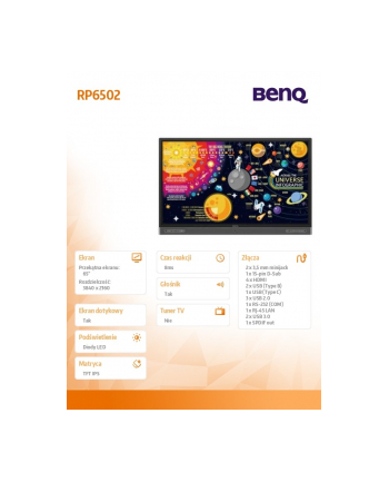 benq Monitor interaktywny 65cali RP6502 LED 1200:1/3840x2160/HDMI