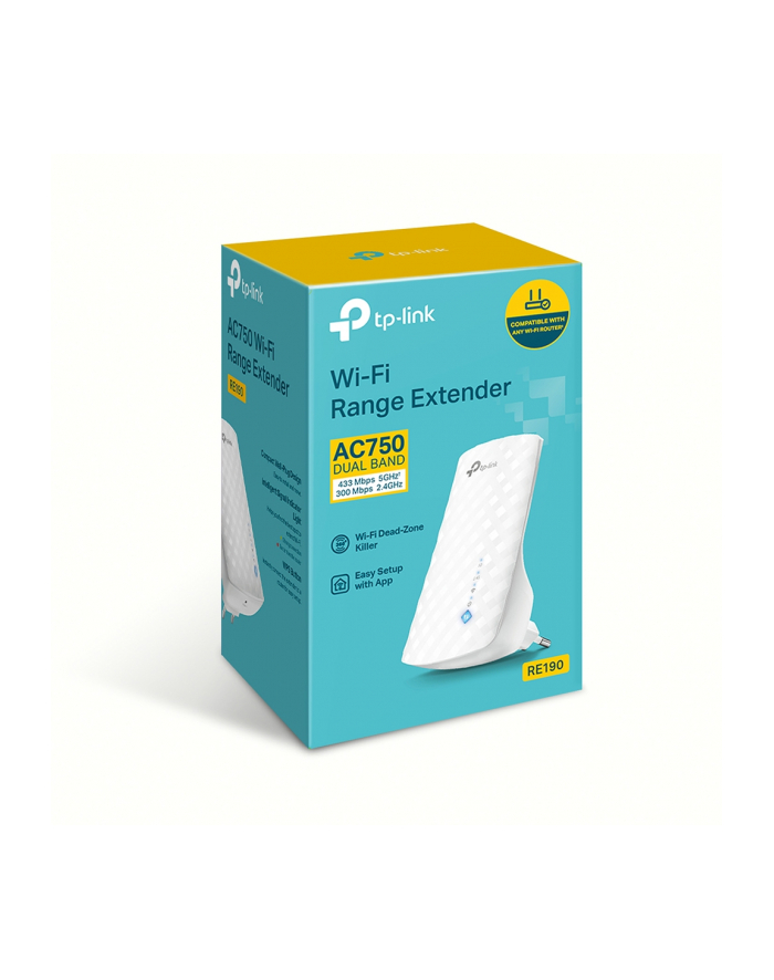 TP-LINK AC750 Wi-Fi Range Extender Wall Plugged 3 internal antennas 433Mbps at 5GHz + 300Mbps at 2.4GHz Range Extender mode WPS główny