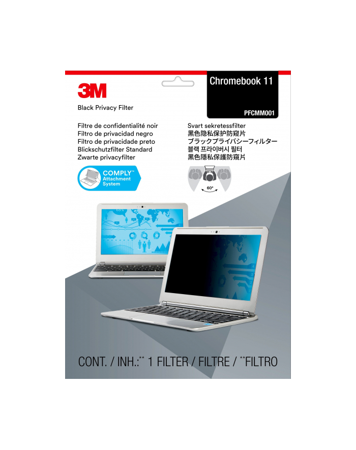 3M Privacy filter TF156W9B for touch laptops with 39.62cm 15.6inch widescreen standard size TF156W9B with COMPLY attachment system główny