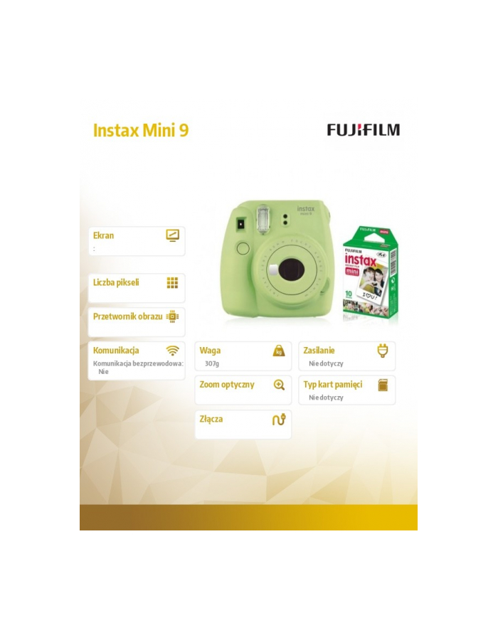 fujifilm Aparat Instax Mini 9 zielony + wkład 10 sztuk zdjęć główny