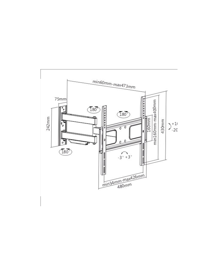 SUNNE SUNNE WALL MOUNT, 23-42-EAX2, 32-55 '', FULL MOTION, MAXIMUM WEIGHT (CAPACITY) 50 KG, BLACK (2342EAX2) główny