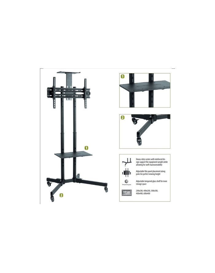 Sunne Floor stand, S112 multifunctional Mobile TV cart, 37-70 '', Tilt, Black główny